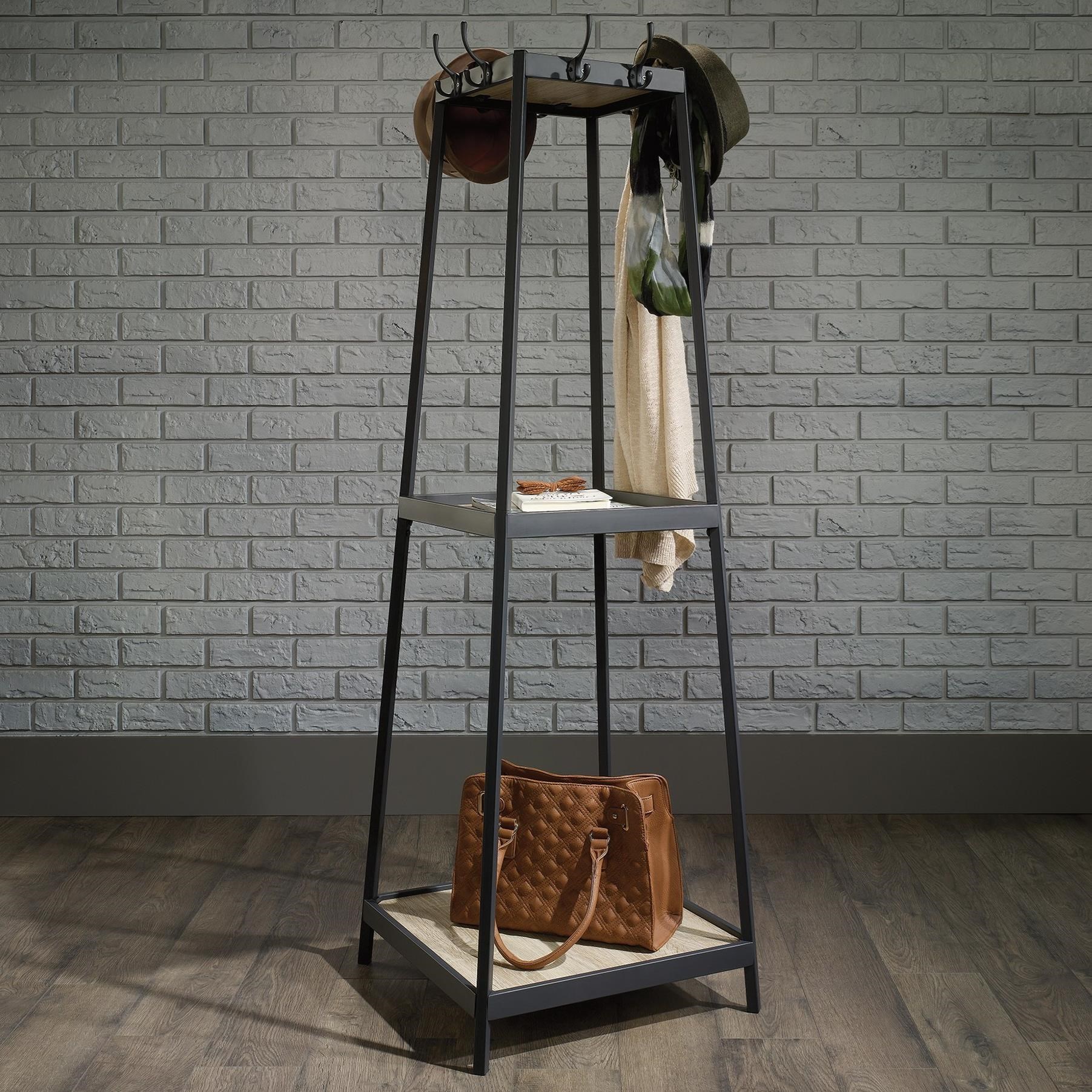 Sauder North Avenue 420051 Metal Coat Tree with RusticLook Shelves